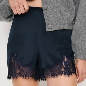 Reformation Fern Satin Short Navy NWT size small navy blue lace silk minimal